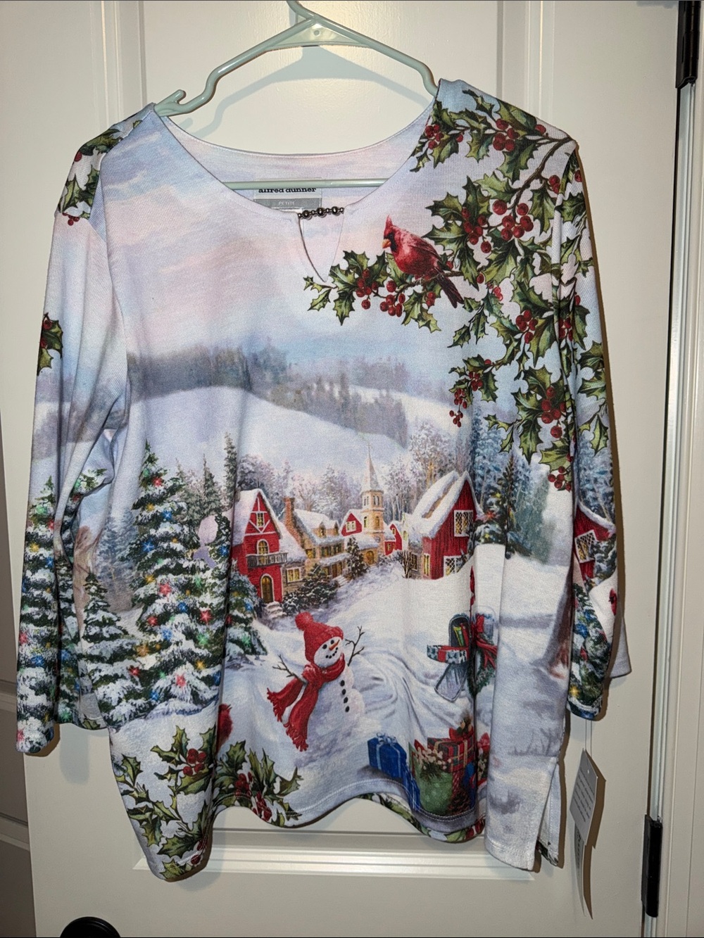 Alfred Dunned NWT PXL Snowy Village Holiday Shirt Cardinal & Snowman ⛄️